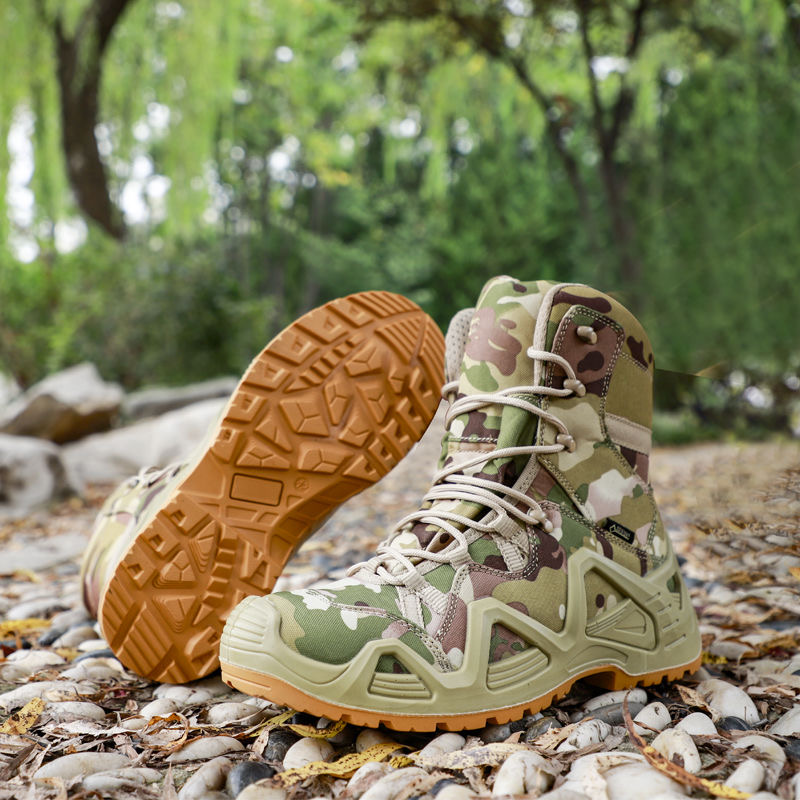 High-top outdoor field tactical boots, wear-resistant, waterproof jacket, mountaineering boots, special training camouflage combat boots